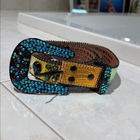 Rhinestone BeltStore Skull Buckle Shiny Gold  Belt with Multicolor Rhinestones main image 10